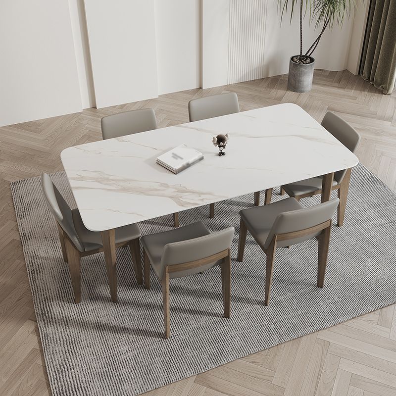 Sintered Stone White Dining Table Industrial Style 4 Legs Table for Dining Room
