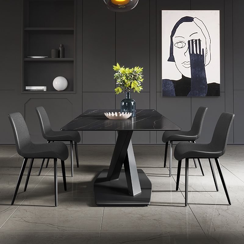 Modern Sintered Stone Rectangular DiningTable with Metal Base Black TableSet for Home