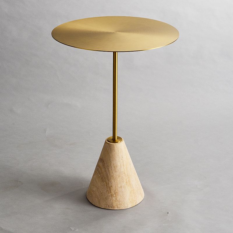 Stone Pedestal End Table Metal Round Side End Table for Living Room