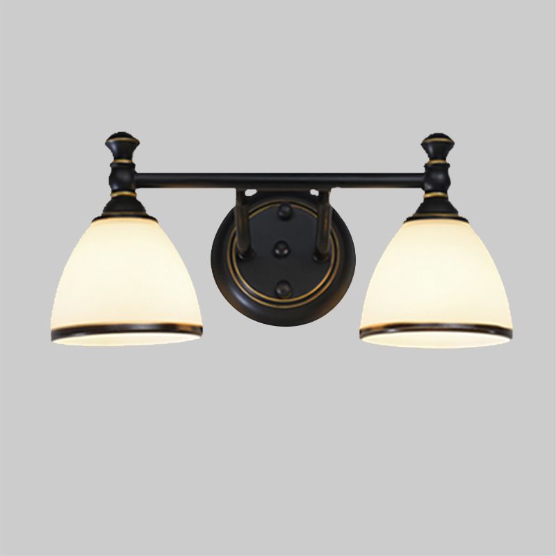 Milky Glass Black Vanity Sconce Tapered 2/3 Lights Retro Style Wall Lighting Idea for Shower Room