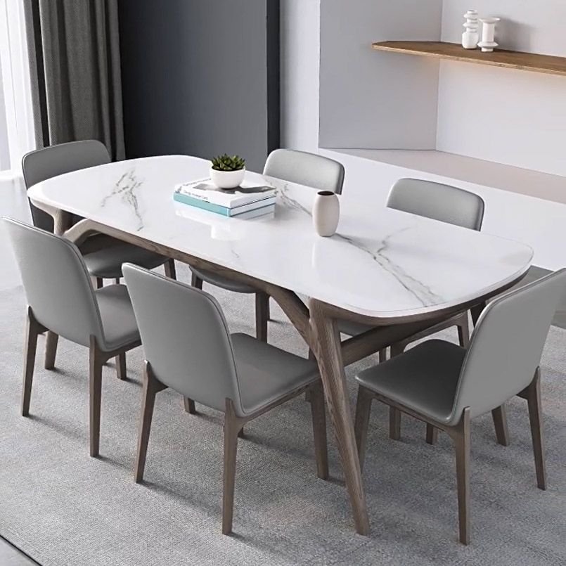 Contemporary Dining Table Stone and Wood Dinette Table for Dining Room