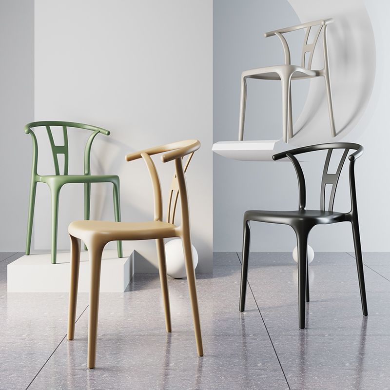 Scandinavian Plastic Dining Room Chair Slat Back Stacking Side Chair