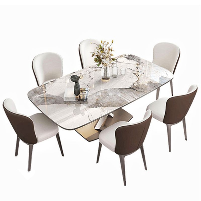 Metal Traditional Luxury Rectangle Dining Table Sintered Stone Table with Pedestal