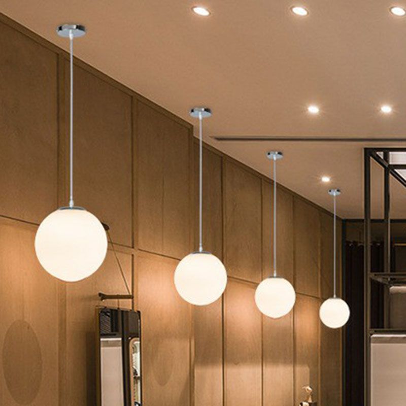 Opaque Glass Spherical Hanging Lamp Modern 1 Head White Pendant Lighting for Dining Room
