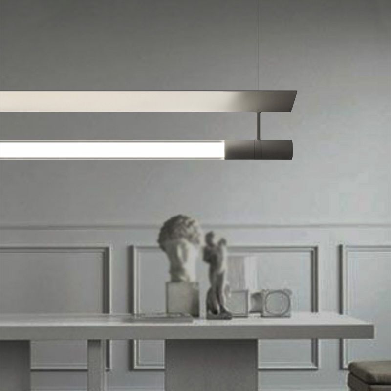 Modern Style Linear Shape Island Lighting Idea Metal 1 Light Island Pendant in Silver