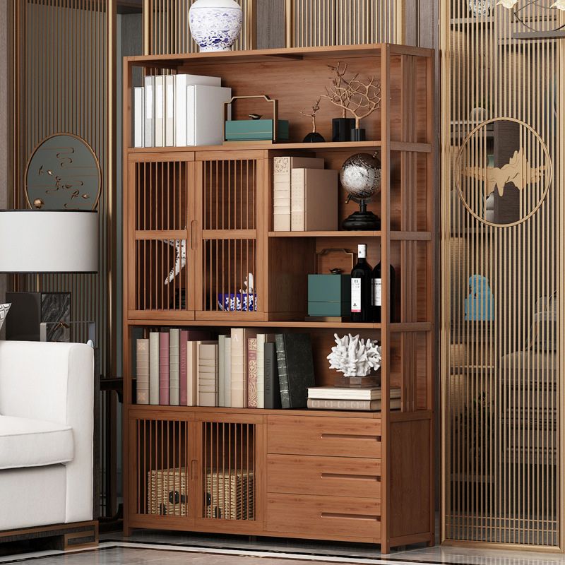 Modern Bamboo Bookshelf Brown Closed Back Shelf Bookcase With Cabinets