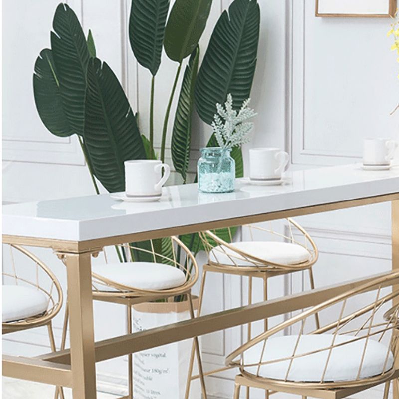 Rectangle White Solid Wood Table Gold and Metal Base Bar Table for Kitchen Living Room