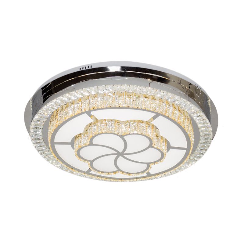 LED Circular Ceiling Mount Contemporary Clear Crystal Blocks Flush Light Fixture for Parlor
