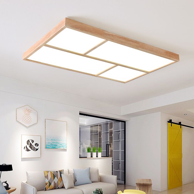 Geometric Splicing Wooden Flush Mount Light Simple Beige LED Ceiling Light Flush Mount for Living Room