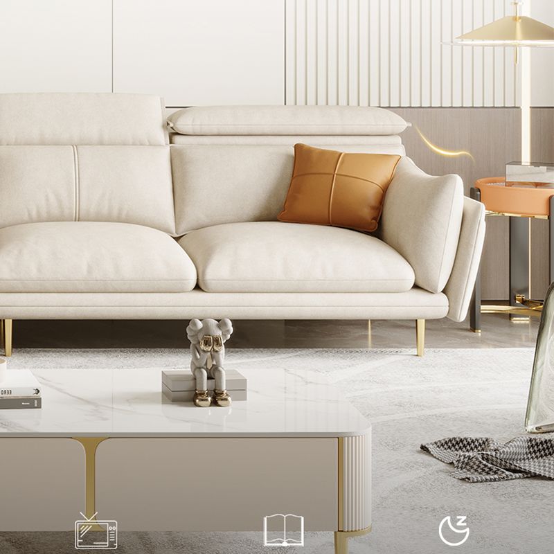 Glam Style 36.22 " H White Faux Leather Flared Arm Sofa & Chaise