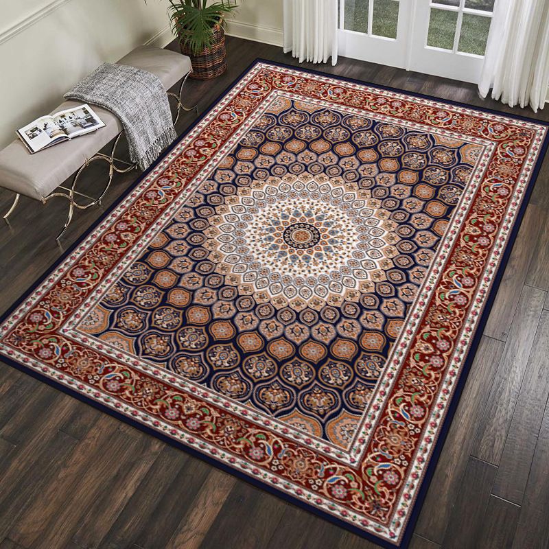 Dark Brown Bohemia Rug Polyester Graphic Rug Stain Resistant Rug for Living Room