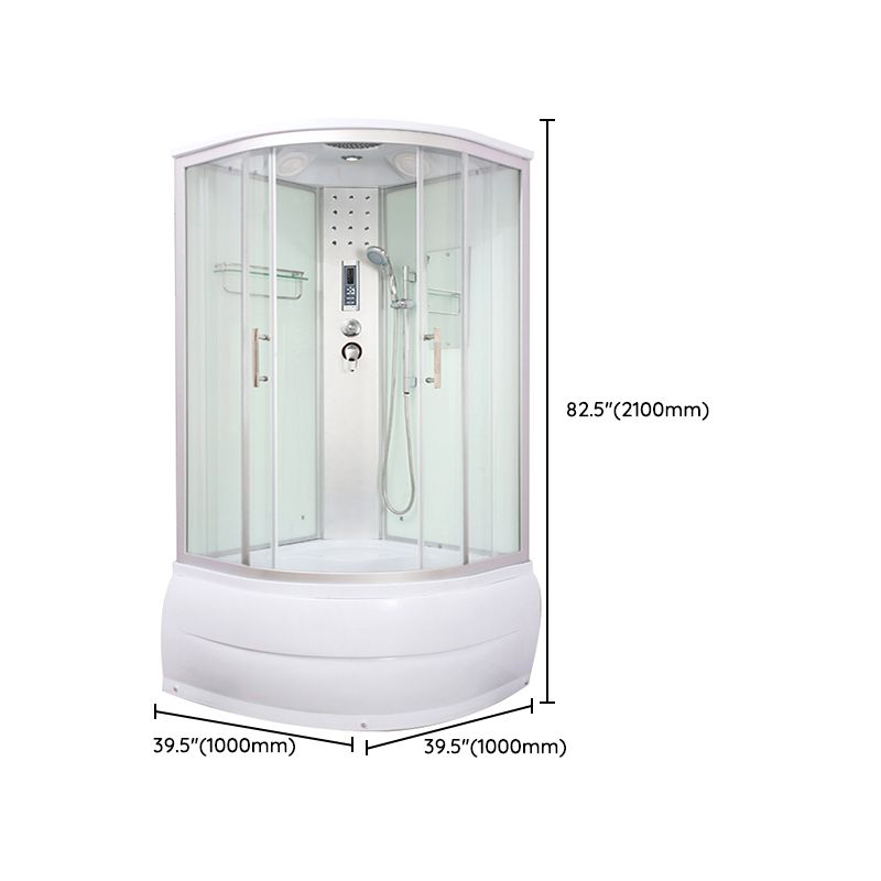 Round Shower Stall Double Sliding Shower Stall with White Base and Rain Shower