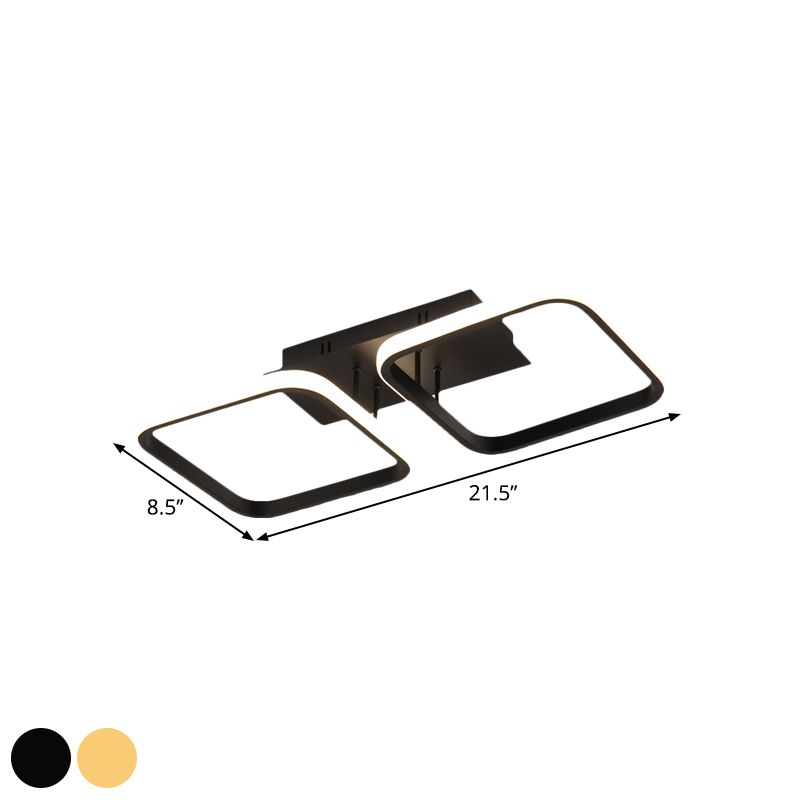 21.5"/31"/41" L Square Semi Flush Lamp Contemporary Acrylic Black/Gold LED Ceiling Mount Fixture in Warm/White Light