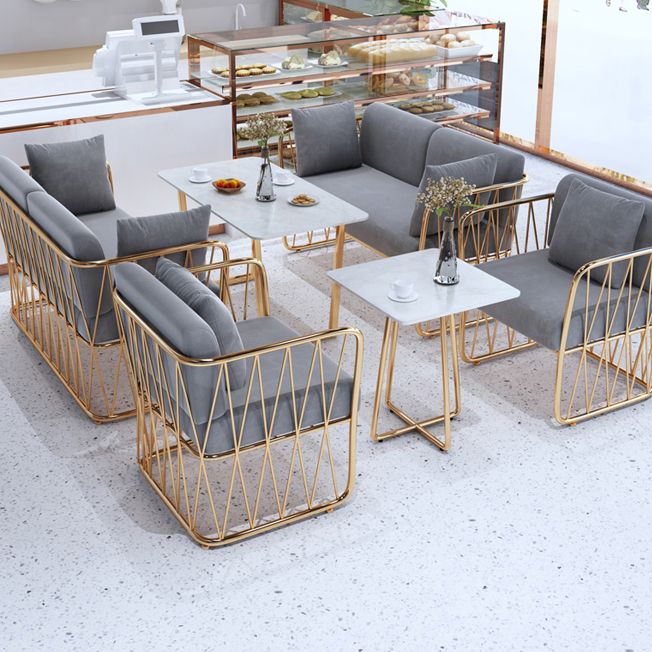 Glam Kitchen Table with Faux Marble Top Gold Metal Legs for Home