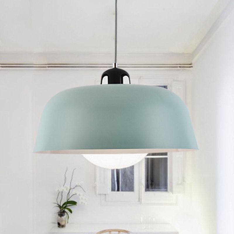 Luce a sospensione a forma di barattolo macaron fienile 1 lampada a soffitto in metallo chiaro in blu/verde/giallo/rosa per bagno in camera infermieristica