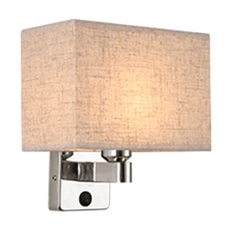 1-Light Bedroom Wall Lamp Nordic Black/White/Beige and Chrome Wall Sconce with Oval/Square Fabric Shade