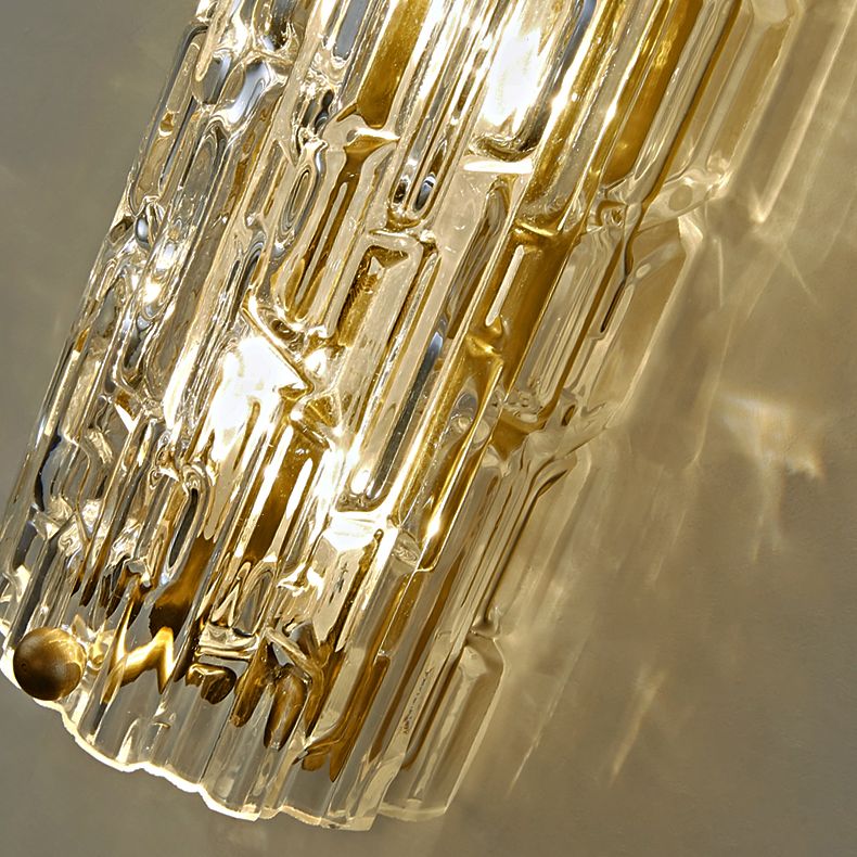 Brass Cylindrical Flush Mount Wall Sconce Postmodern LED Crystal Wall Light for Hallway