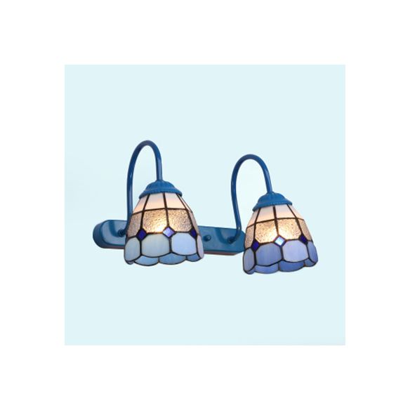 Dome Wall Light Fixture 2 Heads Blue/Yellow Glass Tiffany Vanity Sconce Light for Bathroom