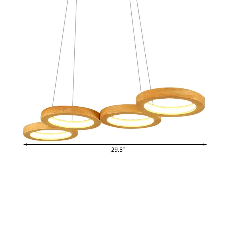 4/5 Lights Dining Room Chandelier with Orbicular Wood Shade Modernist Beige Led Hanging Pendant Light in Warm Light