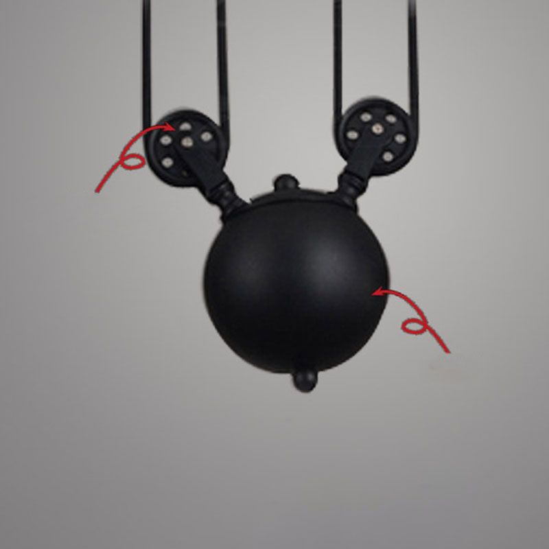 3 Lights Pulley Pendant Industrial Metal Black Hanging Island Light with Flared Shade