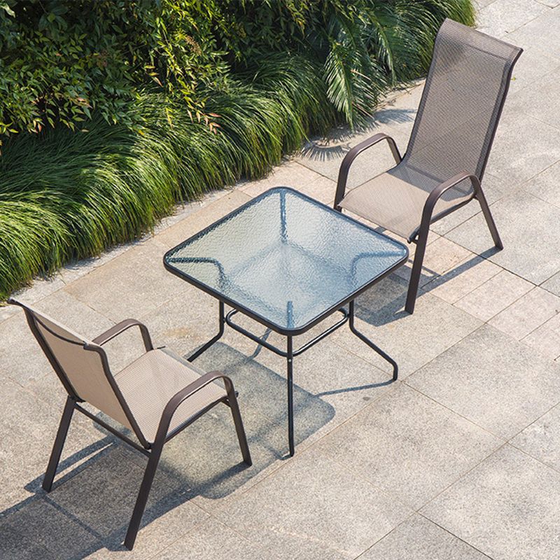 Stacking Patio Arm Chair Modern Metal Brown UV Resistant Dining Armchair