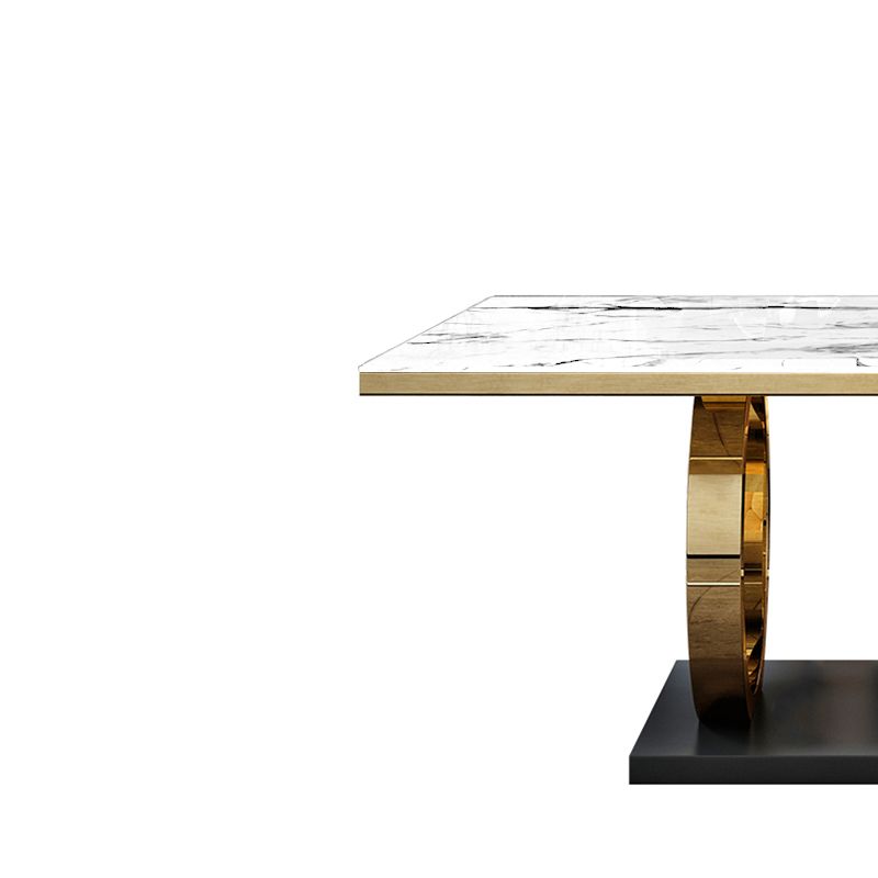 Mesa de comedor de mármol de estilo de lujo, mesa rectangular con base de caballete para el hogar