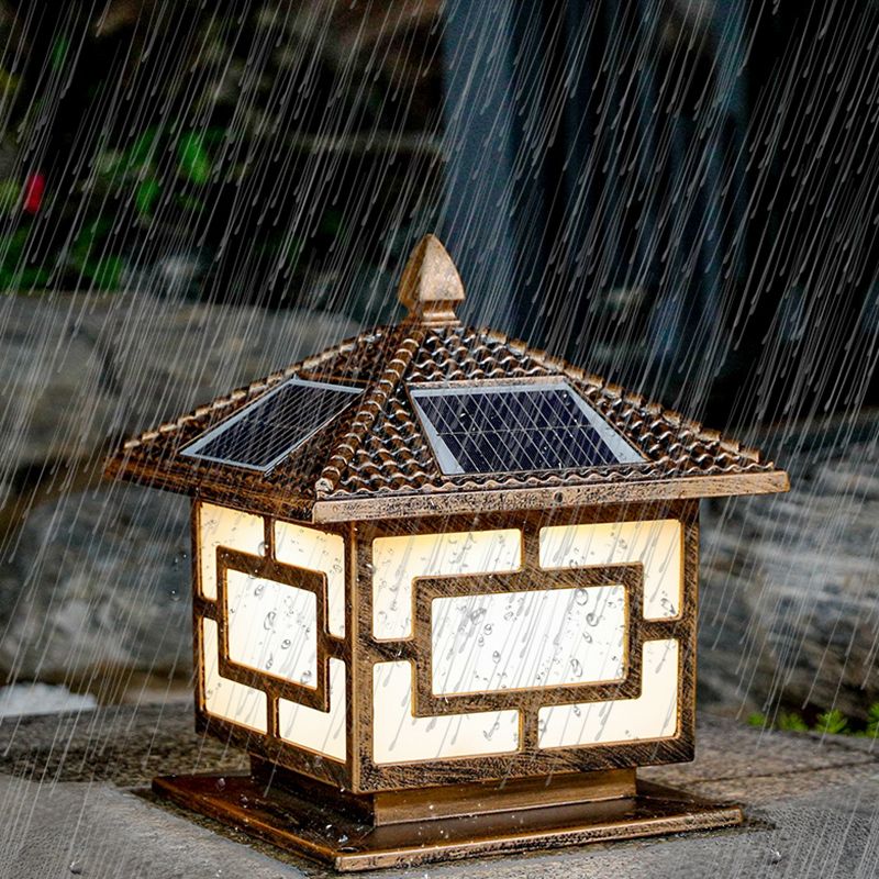 Rectangle Shape Metal Outdoor Lamp Modern Style Single Light Solar Pillar Light