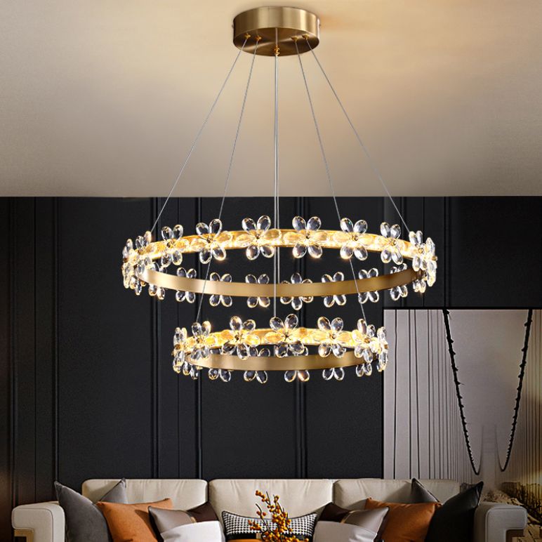 Modern Gold Chandelier Multiple Rings Chandelier Pendant Light Metal Chain Chandelier