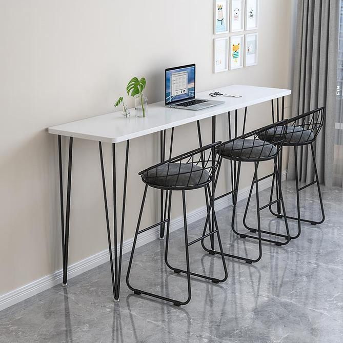 Polished Finish Wood Top Bar Table Glam Style Metal Frame Pub Table