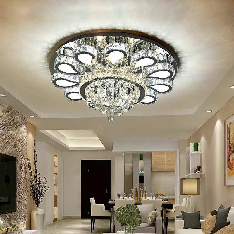 18"/23.5"/31.5" W LED Living Room Ceiling Mounted Fixture Classic Chrome Flush Mount Light with Flower Crystal Shade in Warm/White/3 Color Light