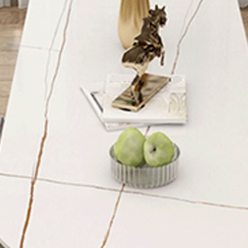Contemporary Sintered Stone Dining Table Metal Dining Table with Double Pedestal Base