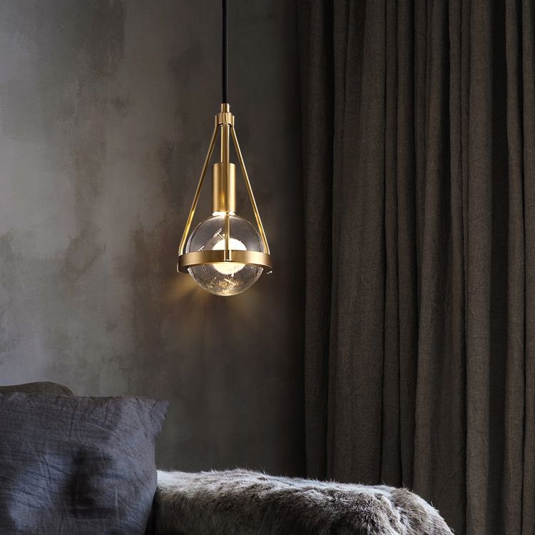 Lampe suspendue en bronze en cristal moderne Copper globe suspendu pour les espaces intérieurs