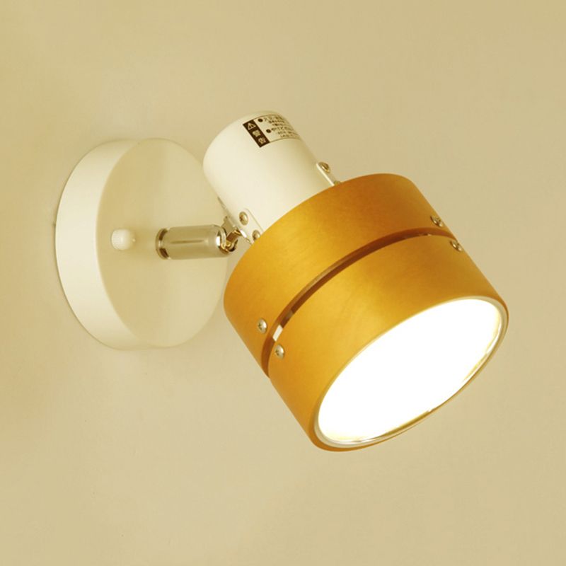 Study Room Drum Wall Light Angle Adjustable Wood Contemporary 1 Light Beige Wall Sconce