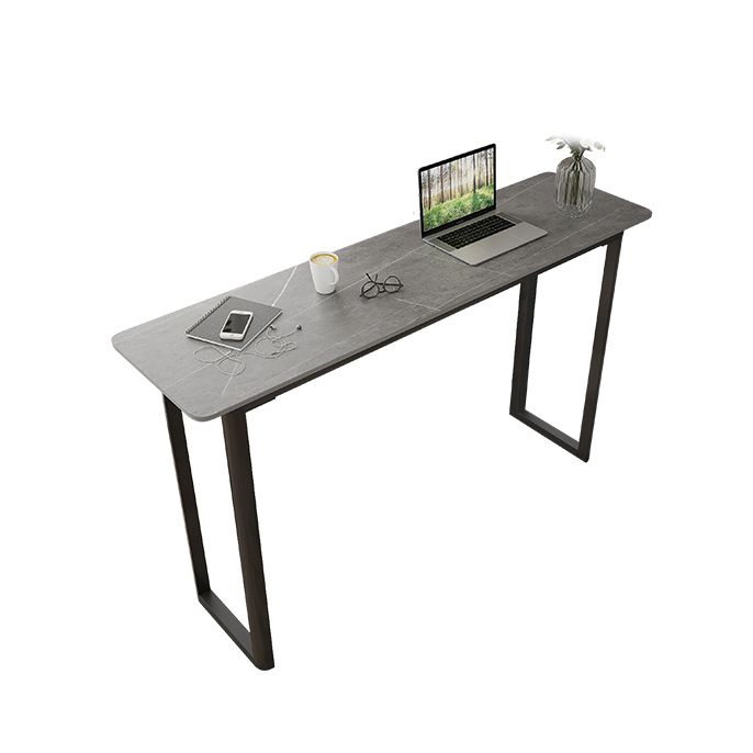 Modern Sintered Stone Top Rectangle Sled Bar Dining Table with Metal Base