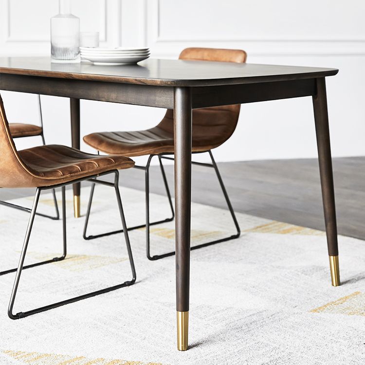 Rectangle 4 Legs Luxury Style Dining Table Wood Color Fixed Table of Solid Rubberwood