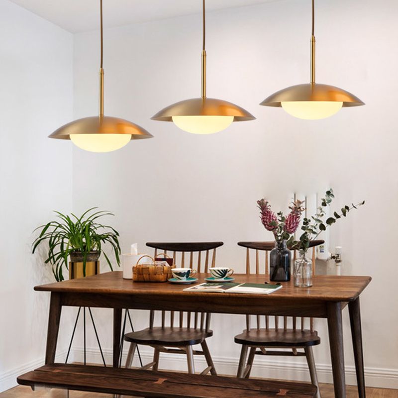 Modern Minimalist Style Flat Hanging Light Fixtures 1 Light Ceiling Pendant Light with Glass Shade
