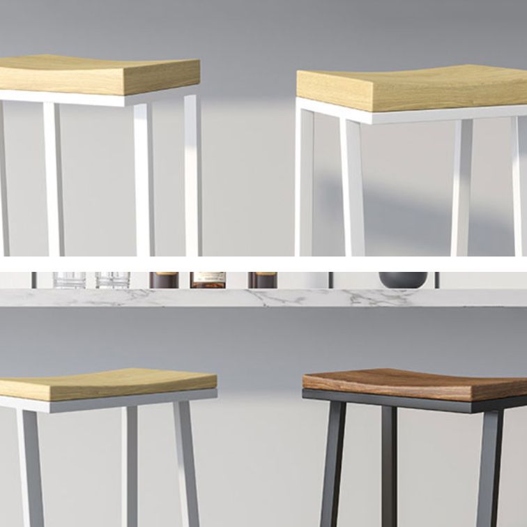 Modern Armless Backless Counter Stool Iron Kitchen Bar Stool with Wooden Seat