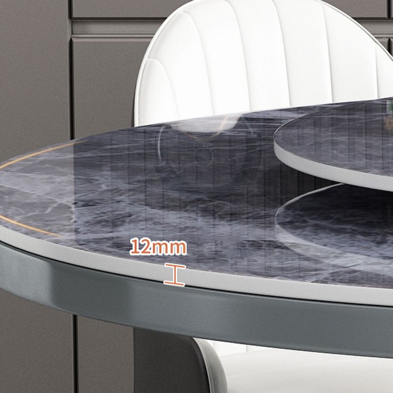 Table à manger ronde en pierre blanc-gris, meuble nordique à plateau tournant avec socle