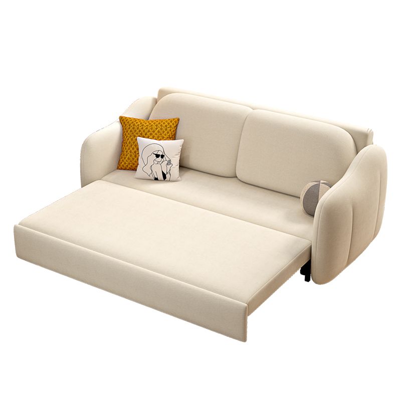 Beige Modern Slipcovered Sofa Bed Sloped Arm Sofa with Storage