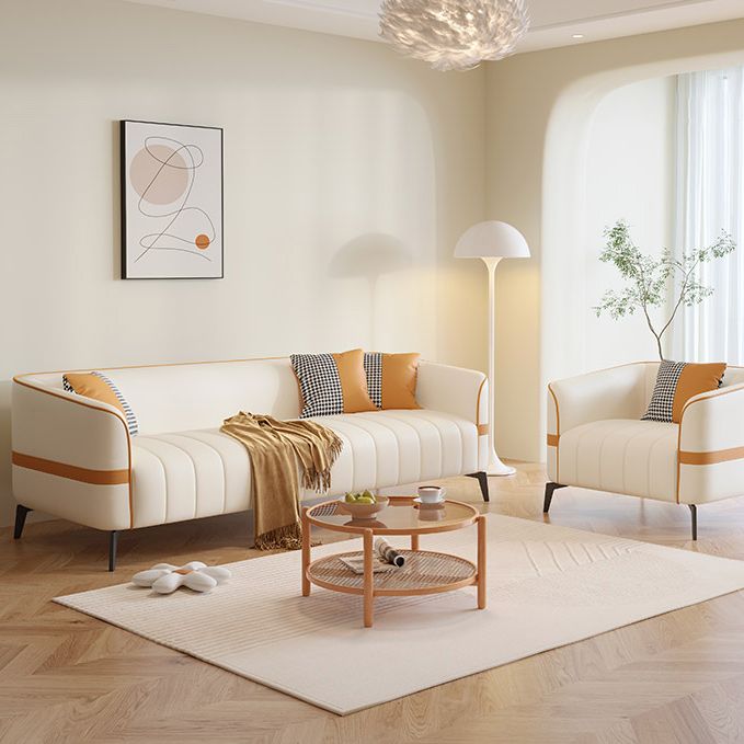Contemporary 25.59" H Faux Leather Tuxedo Arm Sofa for Living Room