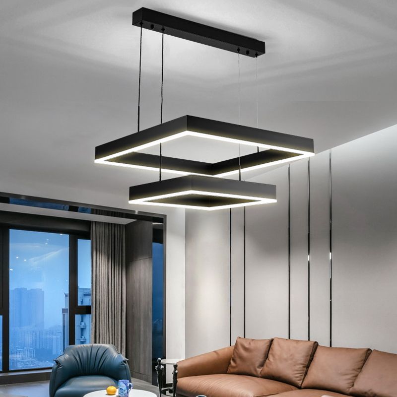 Moderner Stil schwarzer Kronleuchterbeleuchtung Aluminium Mehrere Quadrate Deckenlampe