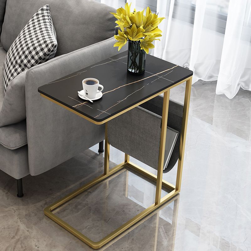 24.4" Tall Ironcraft C Side Table Rectangular Faux Marble Top End Table with Storage