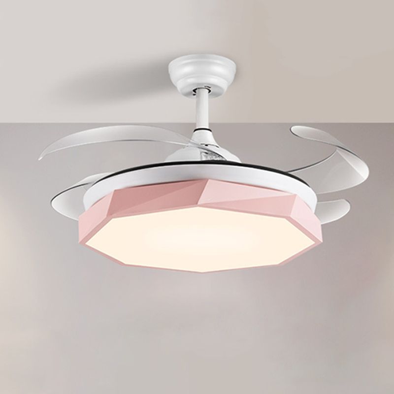 42 "breit facettierte Oktagon Deckenlampe Minimalismus Acrylgrau/Weiß/Rosa 4 Blades LED -Pendellventilator für Wohnzimmer