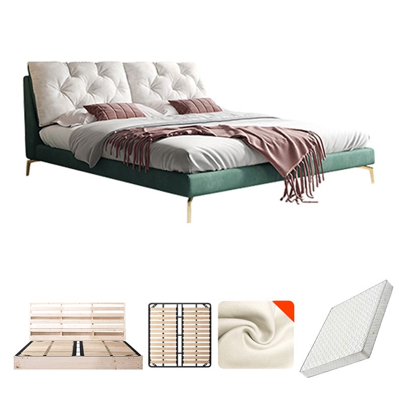 Luxurious Tufted Upholstered Bed Frame King and Queen Size Panel Bed in Dark Green