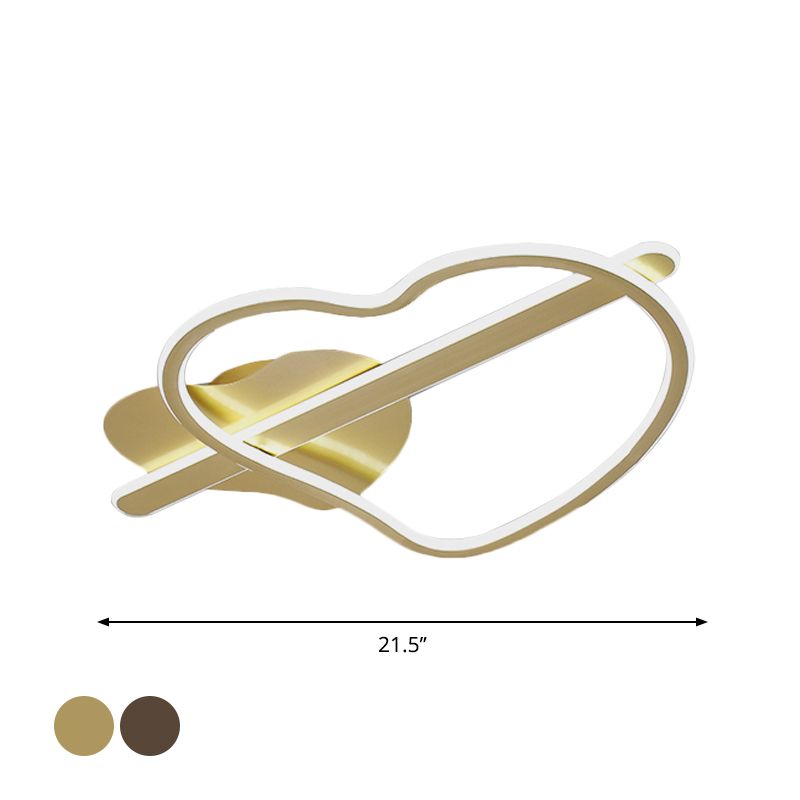Loving Heart Metal Flush Mount Light Kids Gold/Coffee LED Ceiling Lighting in Warm/White Light for Bedroom