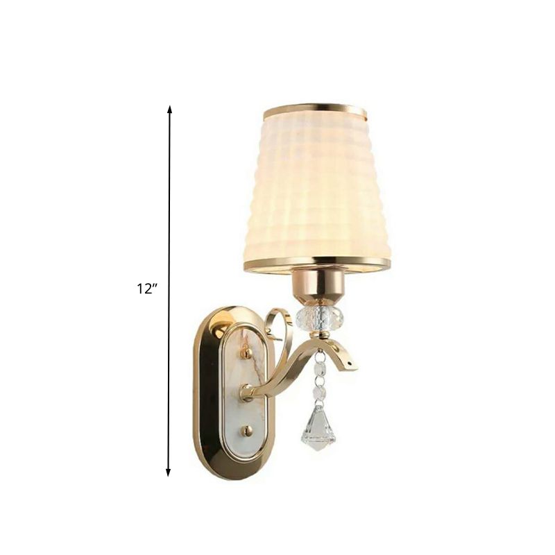 Lattice Glass Gold Wall Lighting Cone Single Light Vintage LED Wall Mounted Light with Crystal Accent