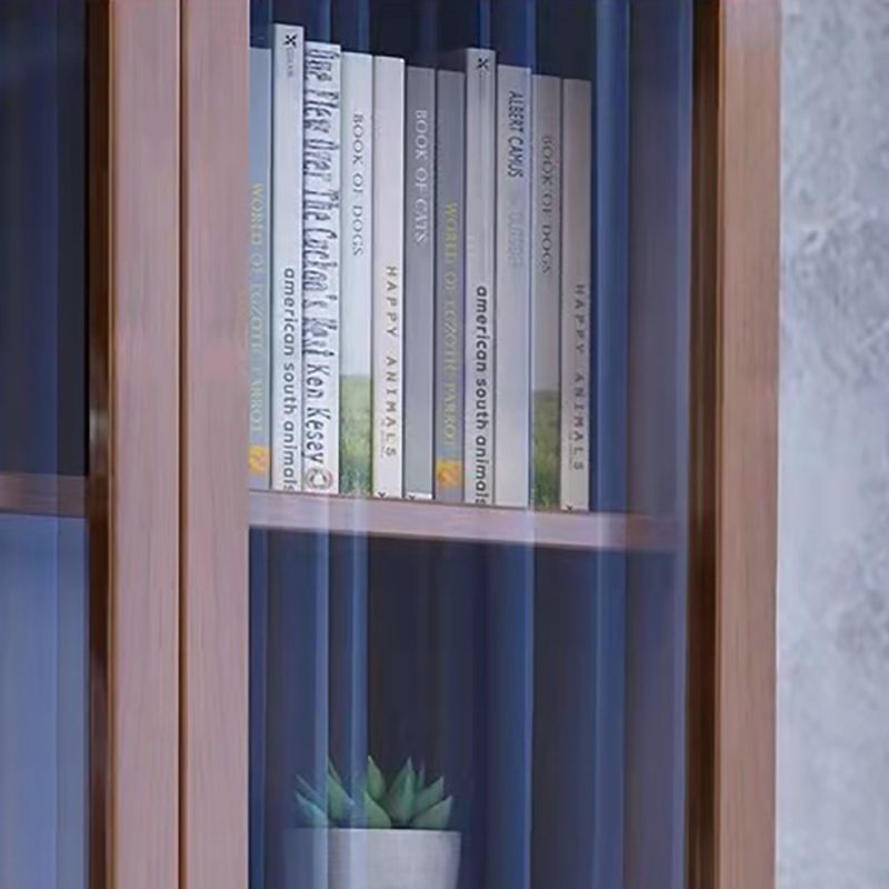 Glass Door Accent Cabinet Rubberwood Cabinet with 2 Doors and 5 Shelves
