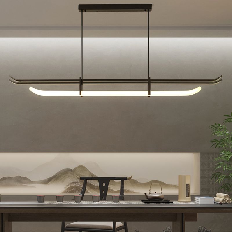 Contemporary Hanging Light Black LED Island Light Fixture with Metal for Dining Room