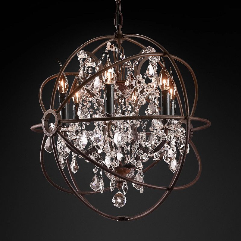 Gyroscope Chandelier Modern Crystal Living Room Hanging Light Fixture in Rust