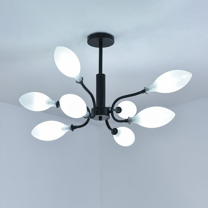 Chandelier de lustre en verre givré Multi Light Fon Plafond en fer forgé en noir